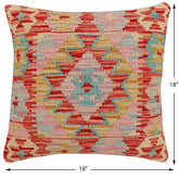 handmade Traditional Pillow Red Blue Hand-Woven SQUARE 100% WOOL Hand woven turkish pillow2' x 2'